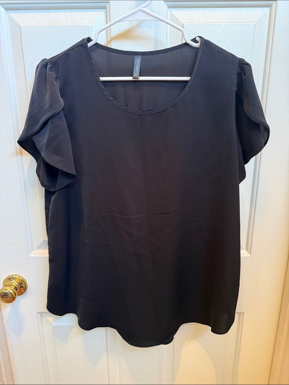 Lush Black Ruffle Sleeve Scoop Neck Blouse